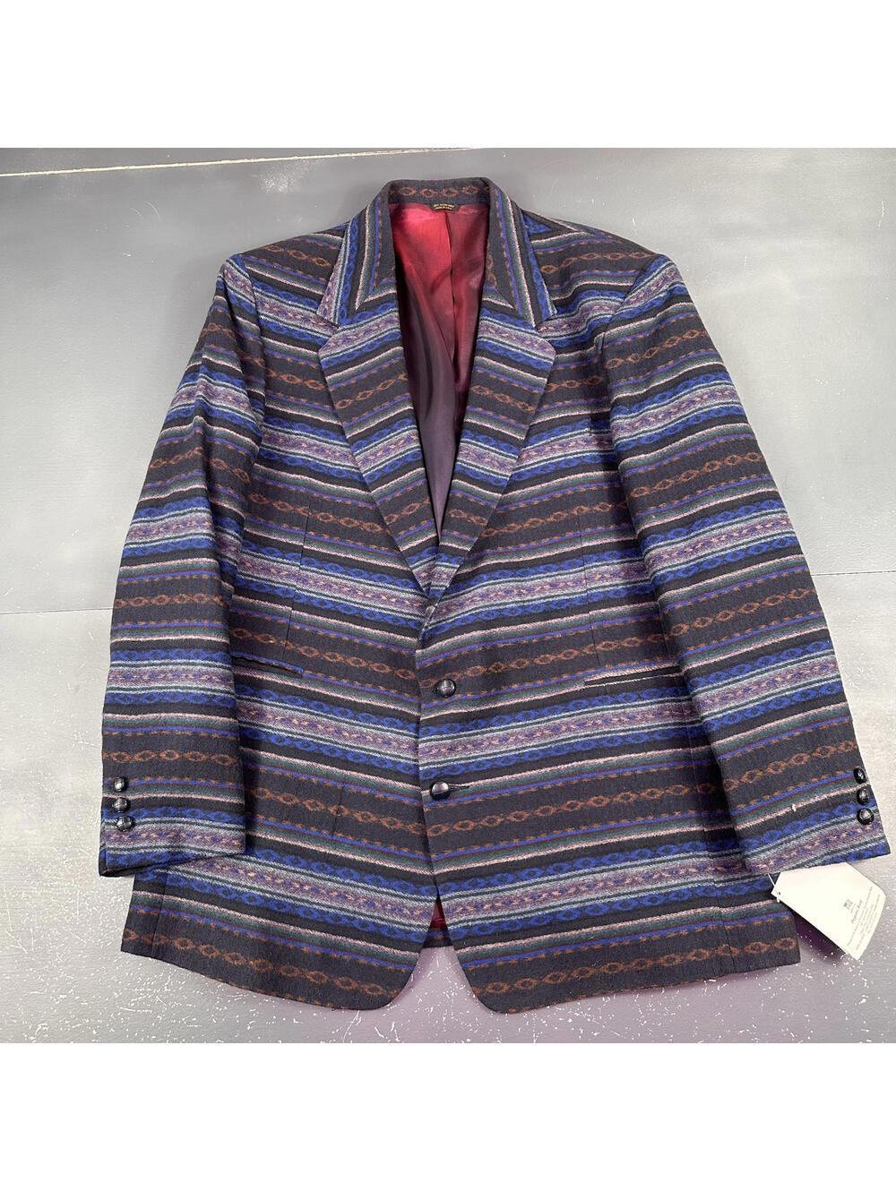 VTG Pagano West Blazer Mens 48 Long Blue Aztec AOP Stockman Wool USA NWT